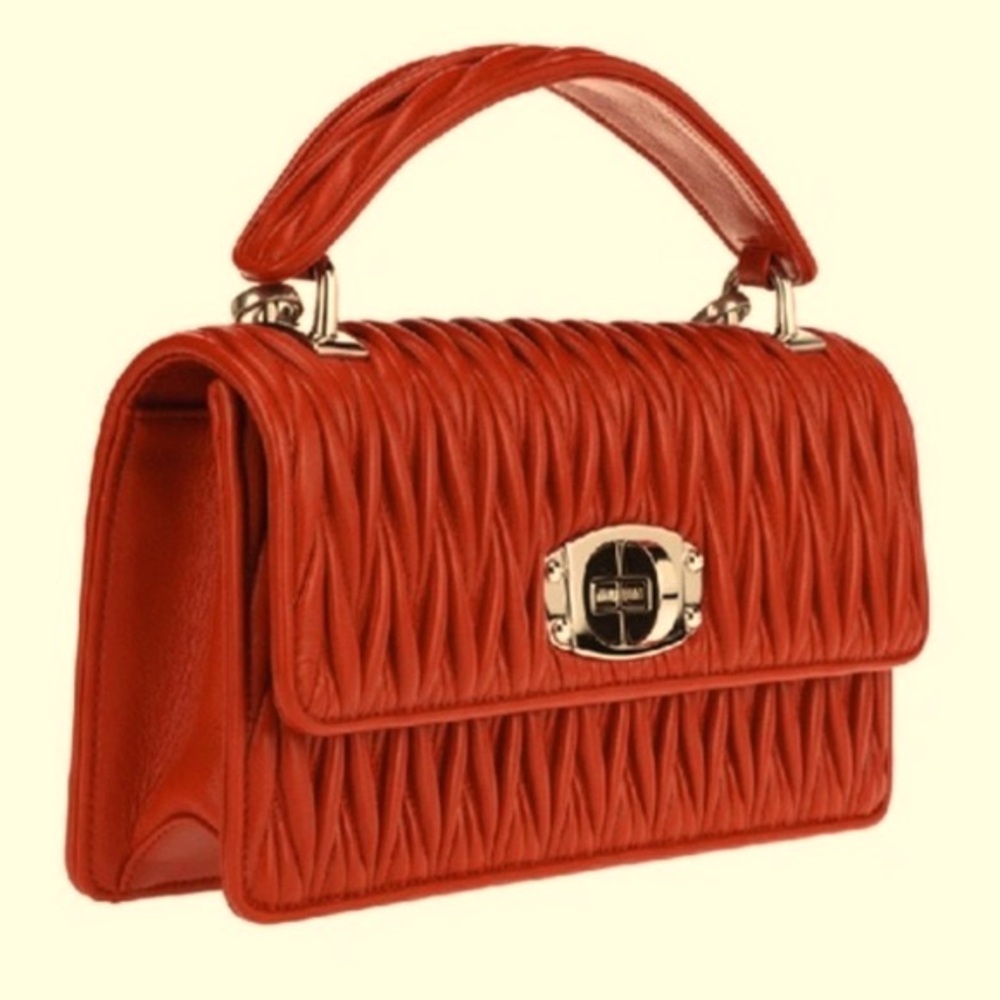 Authentic MIU MIU Cleo Chevron Quilted Top Handle/Shoulder Bag in Red, NWOT